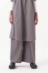 THREE_Grey Melange Print Checkered Flared Pant _Online_at_Aza_Fashions