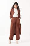 Buy_Three_Brown Melange Print Checkered Three Pleat Pant _at_Aza_Fashions