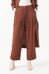 Three_Brown Melange Print Checkered Three Pleat Pant _Online_at_Aza_Fashions