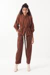 Buy_Three_Brown Melange Solid Three Pleat Pant _at_Aza_Fashions