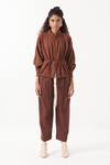 Shop_Three_Brown Melange Solid Three Pleat Pant _at_Aza_Fashions