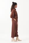 Buy_Three_Brown Melange Solid Three Pleat Pant _Online_at_Aza_Fashions