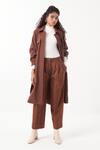 Buy_Three_Brown Melange Print Striped Three Pleat Pant _at_Aza_Fashions