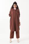 Shop_Three_Brown Melange Print Striped Three Pleat Pant _at_Aza_Fashions