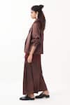Shop_Three_Brown Satin Lycra Solid Inverted Box Pleated Flared Pant _at_Aza_Fashions