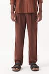 THREE_Brown Melange Stripes Pattern Shirt With Pant _Online_at_Aza_Fashions