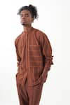 Buy_THREE_Brown Melange Stripes Pattern Shirt With Pant 