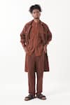 Buy_THREE_Brown Melange Solid Reversible Jacket Pant Set _at_Aza_Fashions