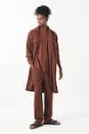 Shop_THREE_Brown Melange Solid Reversible Jacket Pant Set _at_Aza_Fashions