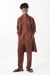 Buy_THREE_Brown Melange Solid Reversible Jacket Pant Set _Online_at_Aza_Fashions