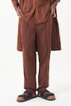 Shop_THREE_Brown Melange Solid Reversible Jacket Pant Set _Online_at_Aza_Fashions