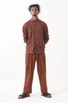 Buy_THREE_Brown Melange Solid Checkered Shirt With Pant _Online_at_Aza_Fashions