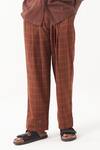 Shop_THREE_Brown Melange Solid Checkered Shirt With Pant _Online_at_Aza_Fashions