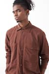 Buy_THREE_Brown Melange Solid Checkered Shirt With Pant 