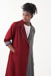 THREE_Red Pant Melange Quilted Two-tone Panel Jacket With _at_Aza_Fashions