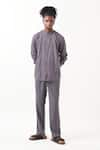 Buy_THREE_Grey Melange Solid Pleated Pant _at_Aza_Fashions