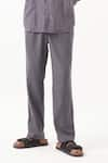 Buy_THREE_Grey Melange Solid Pleated Pant _Online_at_Aza_Fashions