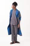 THREE_Grey Melange Diagonal Strip Detailed Jacket _Online_at_Aza_Fashions