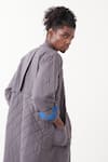 Shop_THREE_Grey Melange Quilted Long Jacket _at_Aza_Fashions