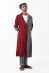 Buy_THREE_Grey Wool Two Toned Long Jacket _at_Aza_Fashions