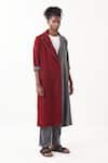 Buy_THREE_Grey Wool Two Toned Long Jacket _Online_at_Aza_Fashions