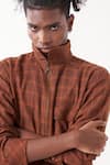 Shop_THREE_Brown Melange Checkered Detailed Shirt _Online_at_Aza_Fashions