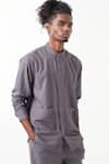 THREE_Grey Melange Solid Stripe Detailed Shirt _Online_at_Aza_Fashions