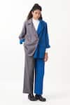 Buy_THREE_Blue Melange Plain Lapel Collar Color Block Jacket With Pant _at_Aza_Fashions