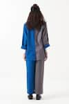 Shop_THREE_Blue Melange Plain Lapel Collar Color Block Jacket With Pant _at_Aza_Fashions