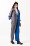 Buy_THREE_Blue Melange Plain Lapel Collar Color Block Jacket With Pant _Online_at_Aza_Fashions