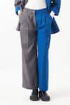 THREE_Blue Melange Plain Lapel Collar Color Block Jacket With Pant _at_Aza_Fashions