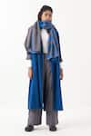 Buy_THREE_Blue Jacket  Wool Chequered Scarf Notch Collar And Pant Set _at_Aza_Fashions