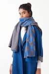 THREE_Blue Jacket  Wool Chequered Scarf Notch Collar And Pant Set _at_Aza_Fashions