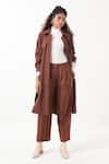 Buy_THREE_Brown Melange Stripe Collared Neck Plain Jacket With Pattern Pant _at_Aza_Fashions