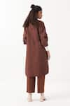 Shop_THREE_Brown Melange Stripe Collared Neck Plain Jacket With Pattern Pant _at_Aza_Fashions