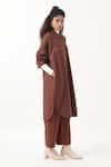 Buy_THREE_Brown Melange Stripe Collared Neck Plain Jacket With Pattern Pant _Online_at_Aza_Fashions