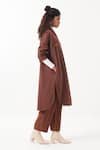 Shop_THREE_Brown Melange Stripe Collared Neck Plain Jacket With Pattern Pant _Online_at_Aza_Fashions