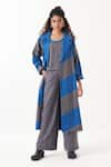 Buy_THREE_Grey Jacket  Twill And Melange Applique Diagonal Panel Color Block & Pant Set _at_Aza_Fashions