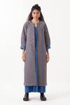 THREE_Blue Jacket  Twill And Melange Plain Dress V Neck Reversible Quilted With _Online_at_Aza_Fashions