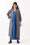 Shop_THREE_Blue Jacket  Twill And Melange Plain Dress V Neck Reversible Quilted With _Online_at_Aza_Fashions