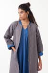 THREE_Blue Jacket  Twill And Melange Plain Dress V Neck Reversible Quilted With _at_Aza_Fashions