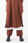 Buy_THREE_Brown Kaftan And Pant Melange Chequered Lapel Collar Long Jacket & Set _Online_at_Aza_Fashions