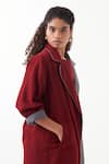 THREE_Maroon Jacket Wool And Melange Plain Jacket Lapel Color Block & Skirt Set _at_Aza_Fashions