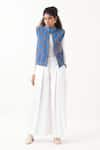 Buy_THREE_Blue  Twill And Melange Chequered High Quilted With Pleated Pant _Online_at_Aza_Fashions