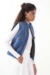 THREE_Blue  Twill And Melange Chequered High Quilted With Pleated Pant _at_Aza_Fashions