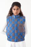 Buy_THREE_Blue  Twill And Melange Chequered High Quilted With Pleated Pant 