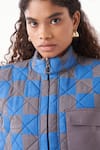 Shop_THREE_Blue  Twill And Melange Chequered High Quilted With Pleated Pant 