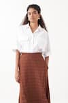 Shop_THREE_White Shirt  Poplin Chequered Skirt Collared Neck Plain With Pattern _Online_at_Aza_Fashions