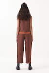 Shop_THREE_Brown Melange Plain V Neck Contrast Panelled Top With Pant _at_Aza_Fashions