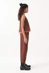 Shop_THREE_Brown Melange Plain V Neck Contrast Panelled Top With Pant _Online_at_Aza_Fashions